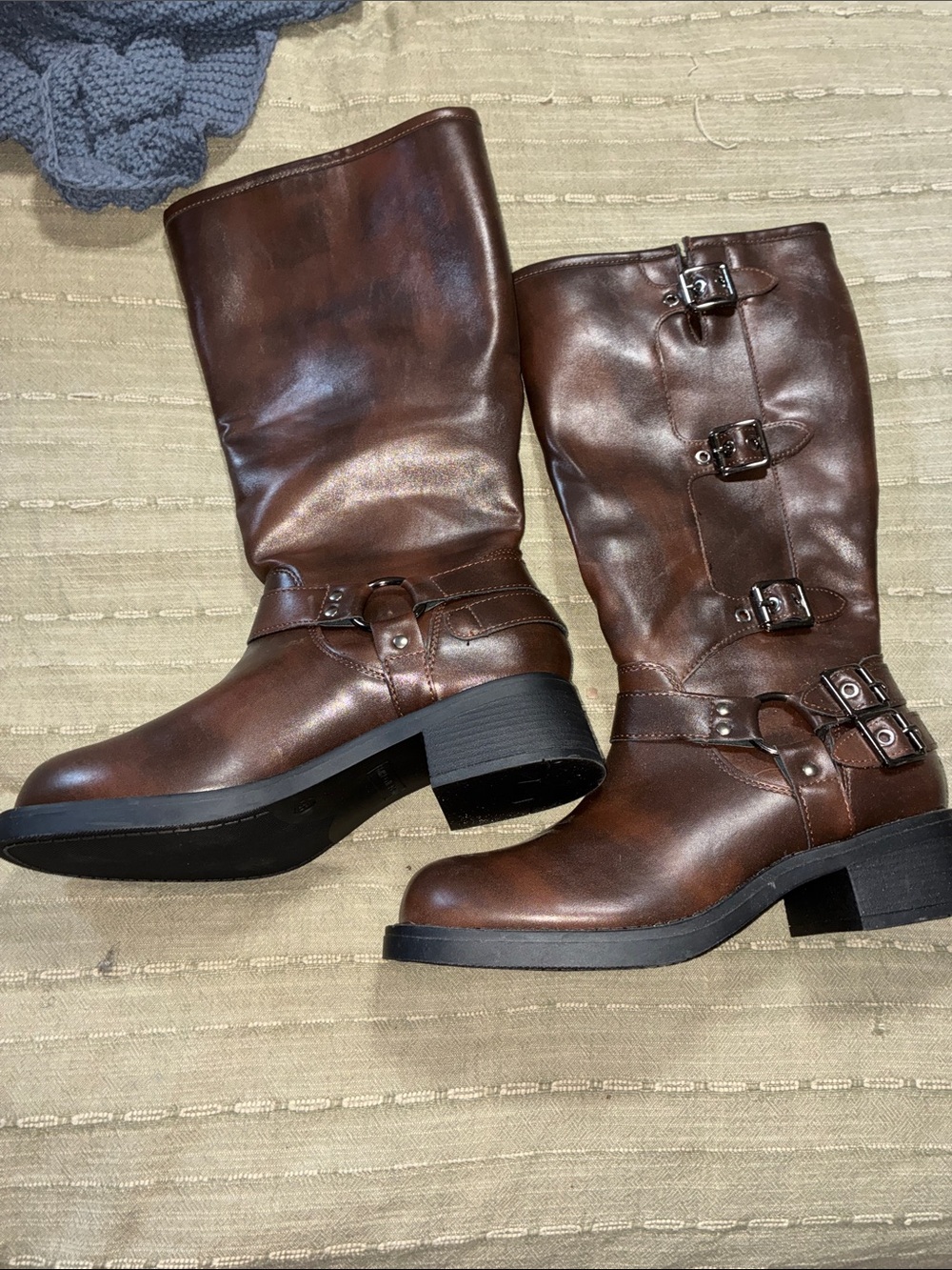 Women's Brown Leather Mid-Calf Buckle Boots